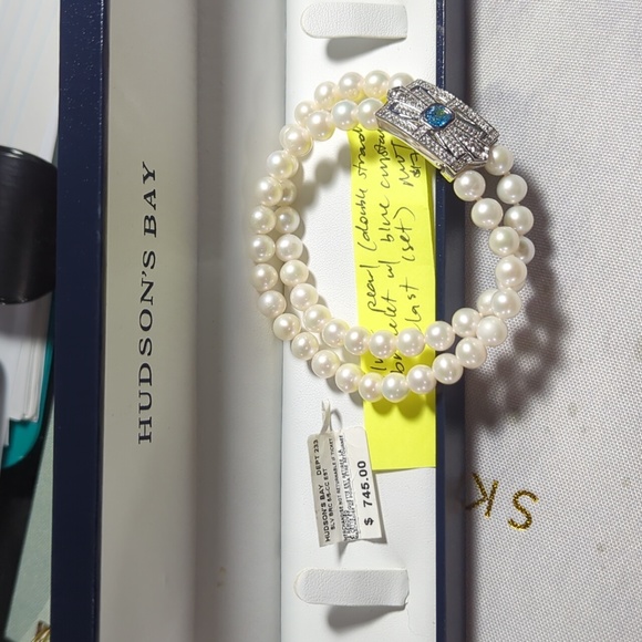 Set of 925 silver and pearl double stranded necklace and bracelet - Picture 2 of 9